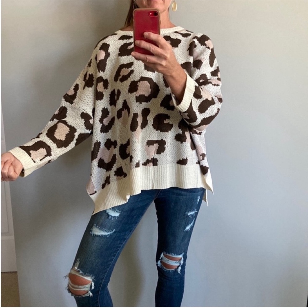 Animal Print Dolman Sleeve Oversized Fit Sweater - Picture 11 of 12